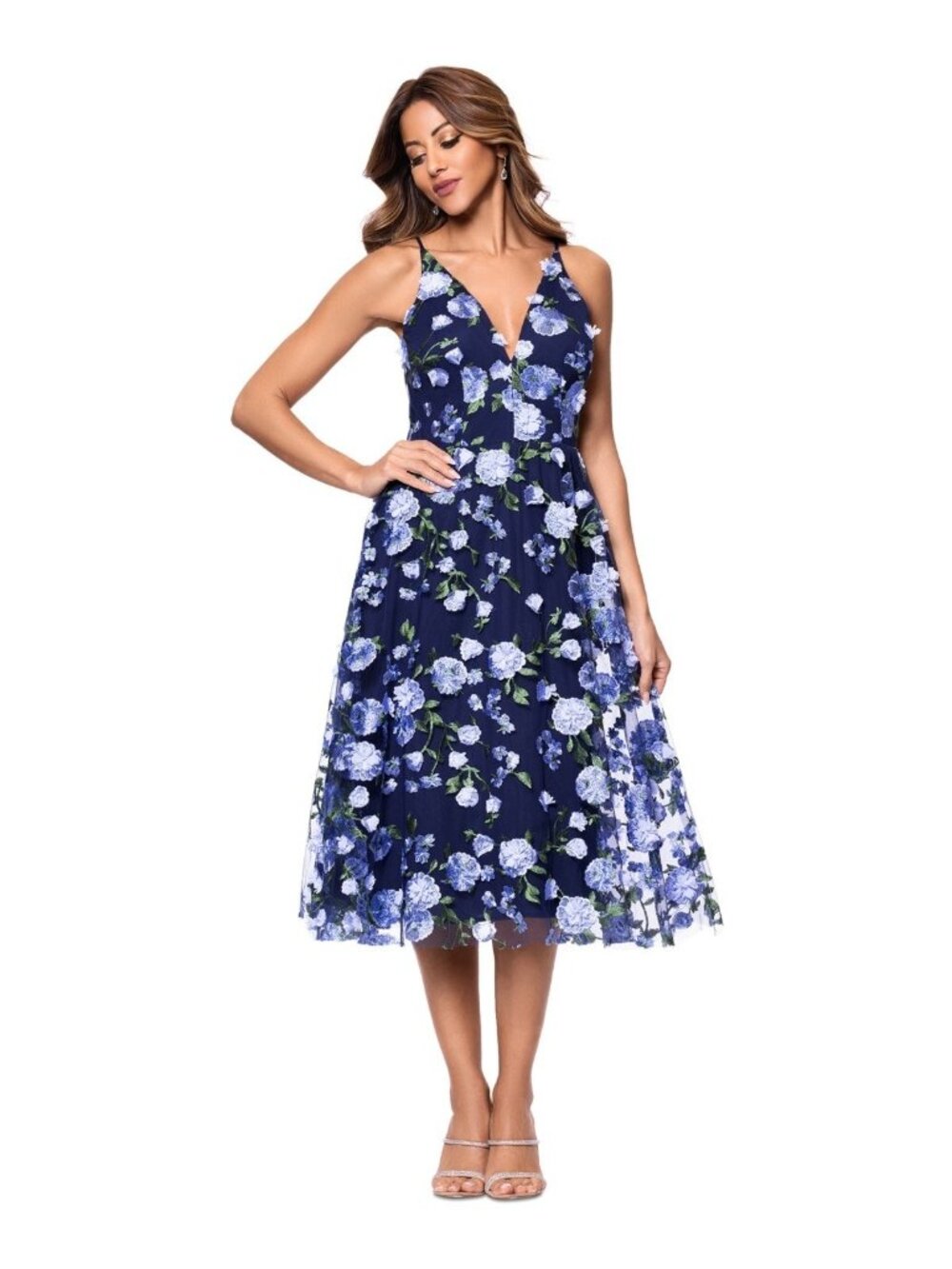 XSCAPE Women's Floral Embroidered Sleeveless Fit & Flare Dress Blue Size 10 $259